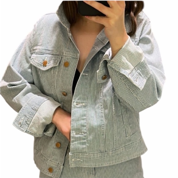 Universal Thread Jackets & Blazers - UNIVERSAL THREAD Blue White Pinstripe Jean Jacket Stretchy EC Plus XXL